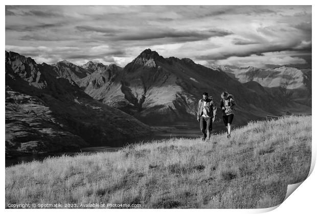 The Remarkables Otago young adventure couple vacation trekking Print by Spotmatik 