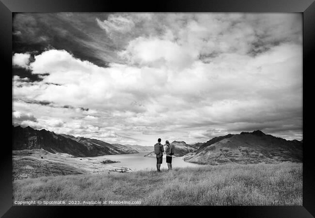 New Zealand adventure couple hiking The Remarkables Otago Framed Print by Spotmatik 