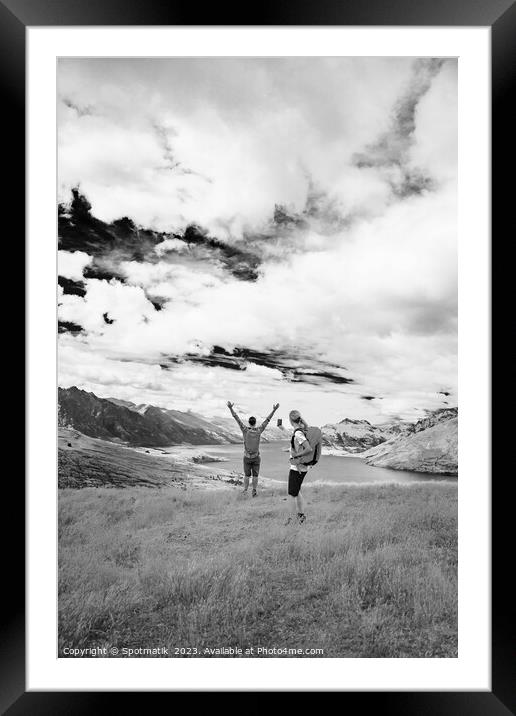Happy female using smartphone taking travel photo friend Framed Mounted Print by Spotmatik 