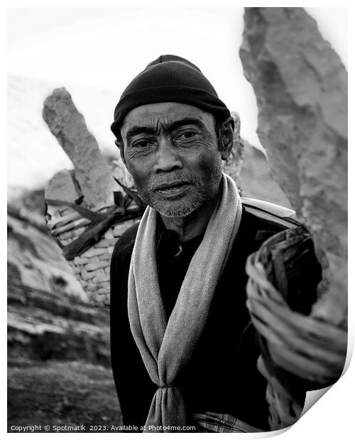 Sulphur blocks carried by male Indonesian worker Asia Print by Spotmatik 