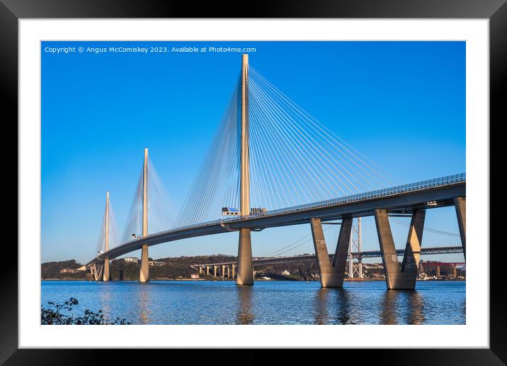Queensferry Crossing low winter sun Framed Mounted Print by Angus McComiskey