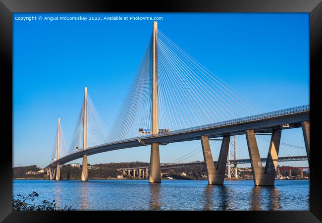 Queensferry Crossing low winter sun Framed Print by Angus McComiskey