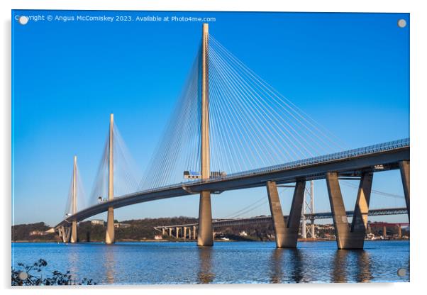 Queensferry Crossing low winter sun Acrylic by Angus McComiskey