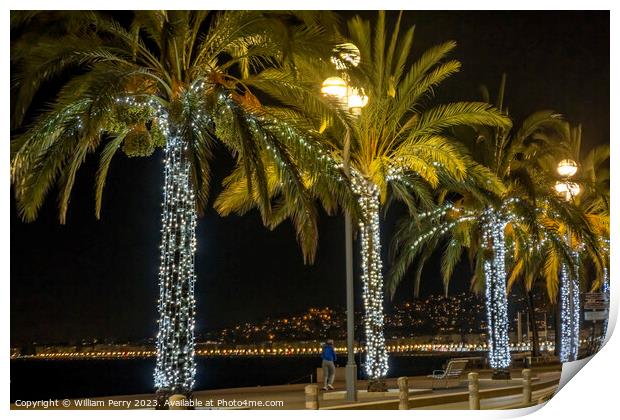 Christmas Decorations Palm Trees Nice France Print by William Perry
