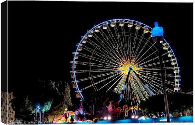 Ferris Wheel Christmas Decorations Park Cityscape Nice France Canvas Print by William Perry