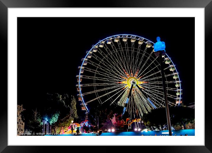 Ferris Wheel Christmas Decorations Park Cityscape Nice France Framed Mounted Print by William Perry