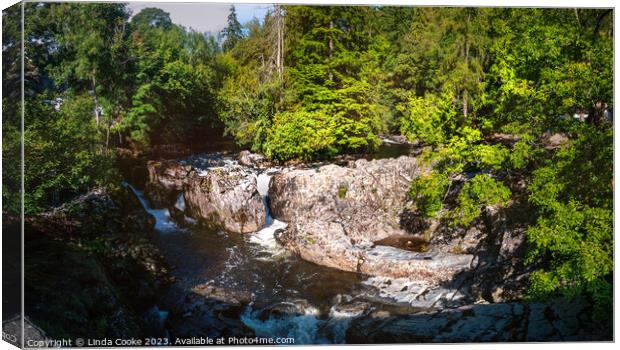 Waterfalls at Betws-y-Coed in Wales Canvas Print by Linda Cooke