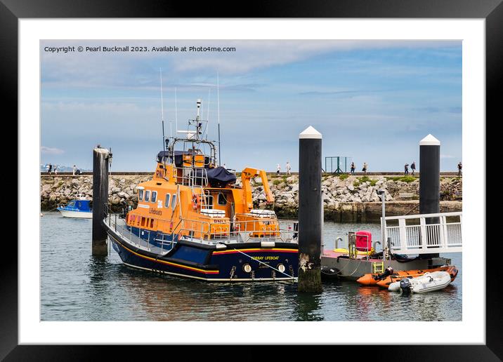 RNLI Lifeboat Brixham Harbour Devon Coast Framed Mounted Print by Pearl Bucknall
