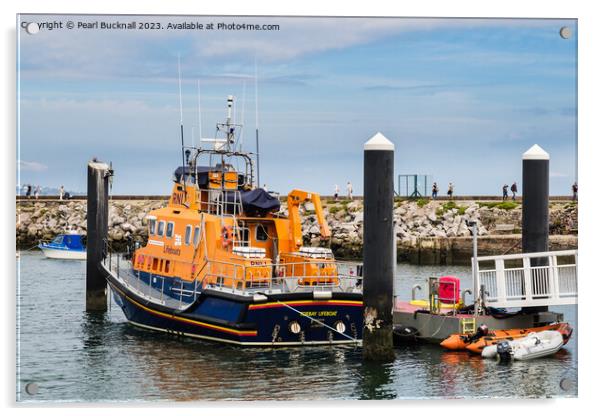 RNLI Lifeboat Brixham Harbour Devon Coast Acrylic by Pearl Bucknall
