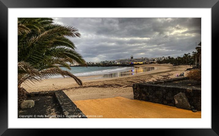 Costa Teguise Lanzarote the beach in the evening  Framed Mounted Print by Holly Burgess