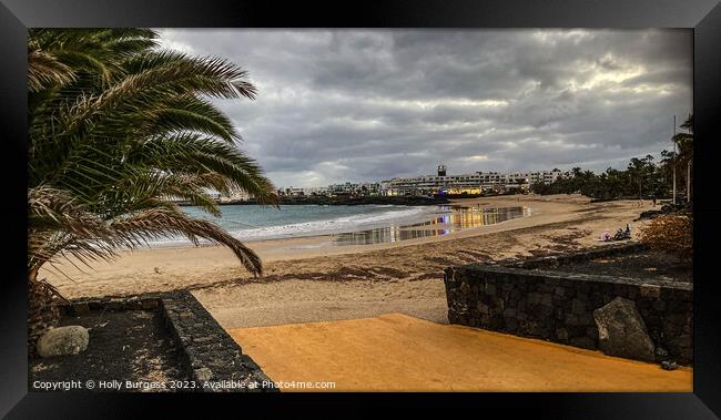 Costa Teguise Lanzarote the beach in the evening  Framed Print by Holly Burgess