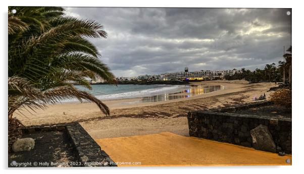 Costa Teguise Lanzarote the beach in the evening  Acrylic by Holly Burgess