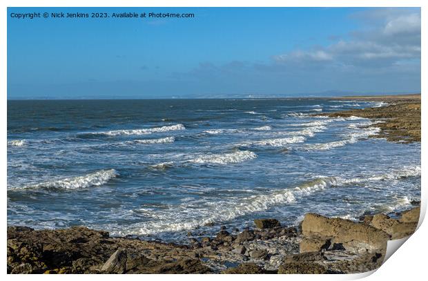 A view across Rest Bay Porthcawl on a breezy cold January winter day Print by Nick Jenkins