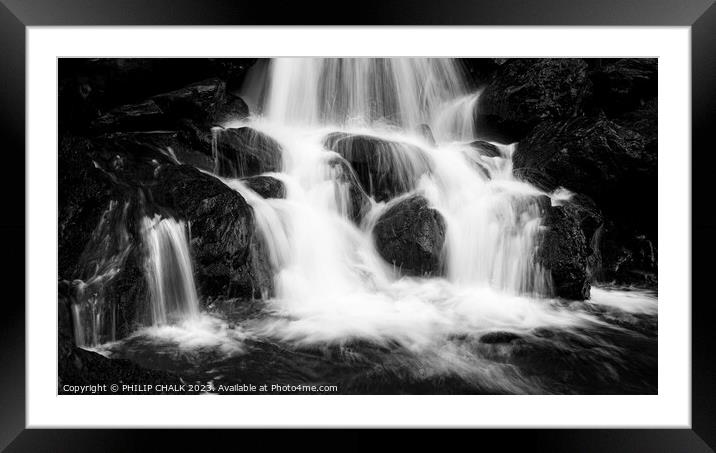 Ladore waterfalls in black and white 866 Framed Mounted Print by PHILIP CHALK