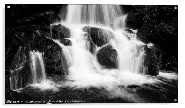 Ladore waterfalls in black and white 866 Acrylic by PHILIP CHALK