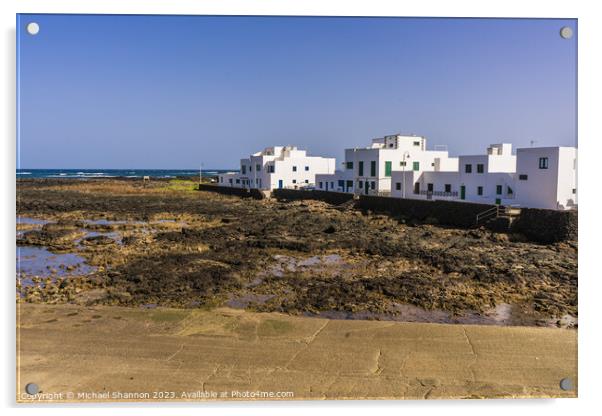 Beachfront houses, Orzola, Northern Lanzarote. Acrylic by Michael Shannon