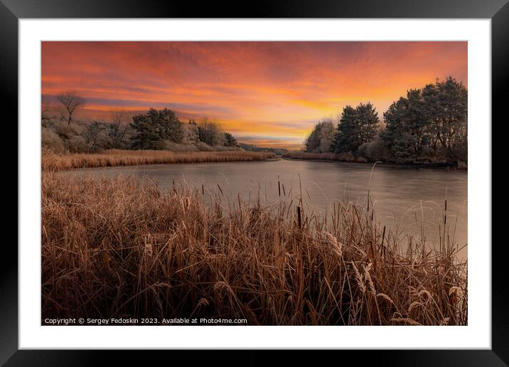 Forest lake at sunset. Framed Mounted Print by Sergey Fedoskin