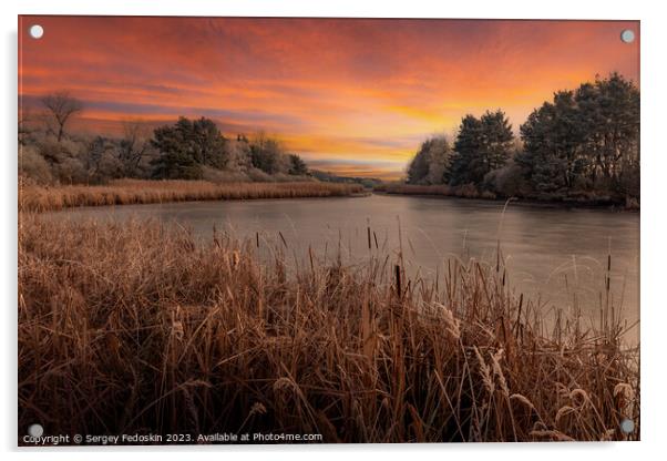 Forest lake at sunset. Acrylic by Sergey Fedoskin