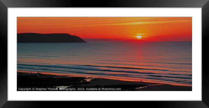 Strollers Basking in Woolacombe Beach's Twilight Framed Mounted Print by Stephen Thomas Photography 