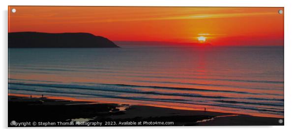 Strollers Basking in Woolacombe Beach's Twilight Acrylic by Stephen Thomas Photography 