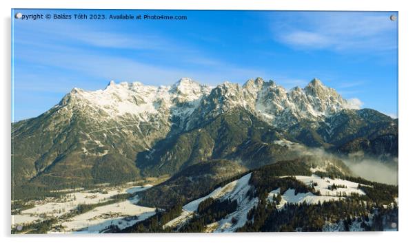 snowy mountain panorama in Tirol Acrylic by Balázs Tóth