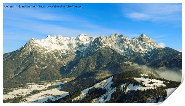 snowy mountain panorama in Tirol Print by Balázs Tóth
