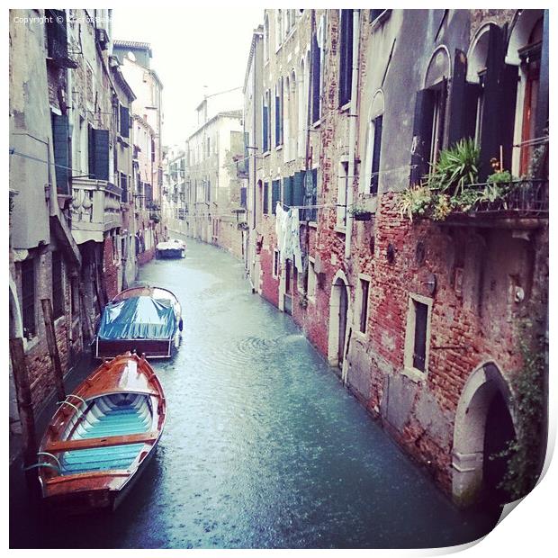 Boats in a small canal in Venice during a rainy day in Autumn Print by Kristof Bellens