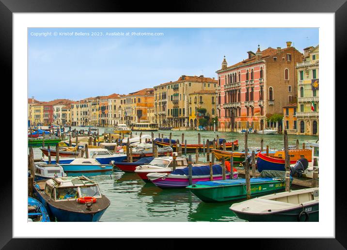 boats in the canal grande, canal houses in the background Framed Mounted Print by Kristof Bellens