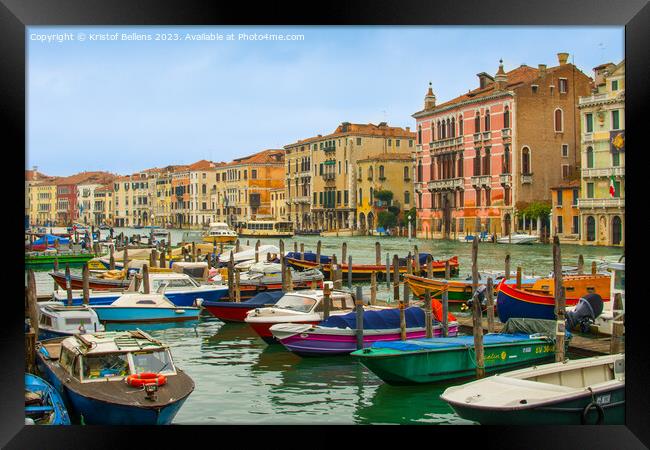 boats in the canal grande, canal houses in the background Framed Print by Kristof Bellens