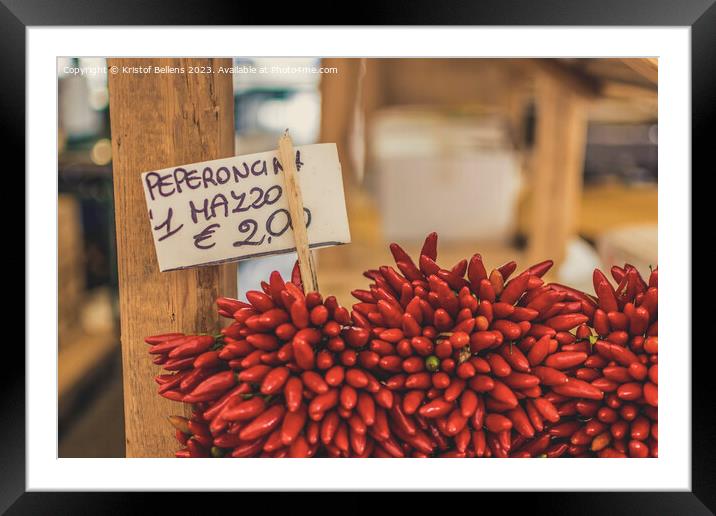 Bunch of peppers for sale in Italy Framed Mounted Print by Kristof Bellens