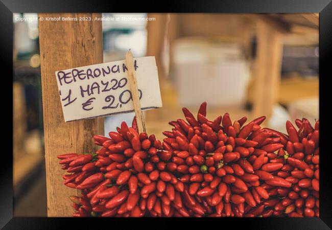 Bunch of peppers for sale in Italy Framed Print by Kristof Bellens