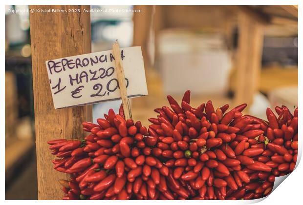 Bunch of peppers for sale in Italy Print by Kristof Bellens