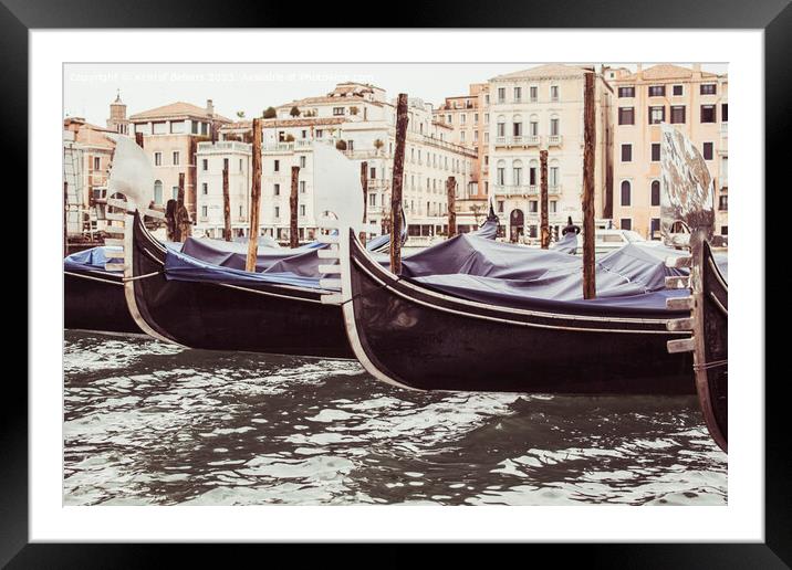 Gondola lined up at Canal Grande in Venice Framed Mounted Print by Kristof Bellens