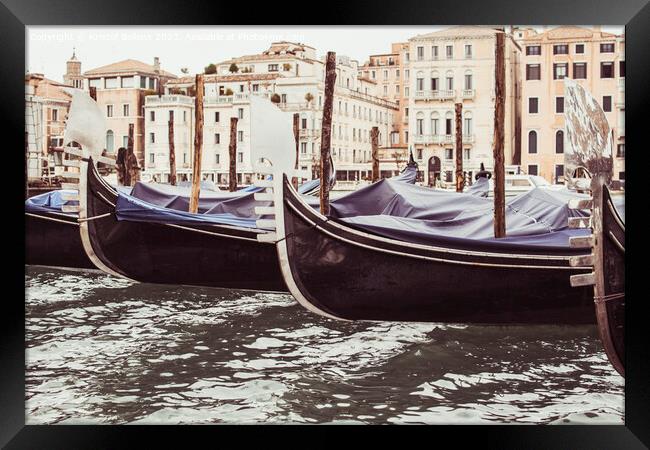 Gondola lined up at Canal Grande in Venice Framed Print by Kristof Bellens
