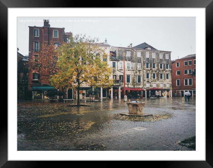 Heavy rain in Venice, Italy, during autumn. Framed Mounted Print by Kristof Bellens
