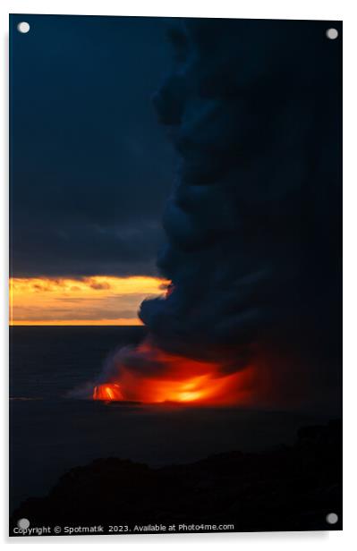 Sunset over Kilauea erupting volcano red hot magma Acrylic by Spotmatik 