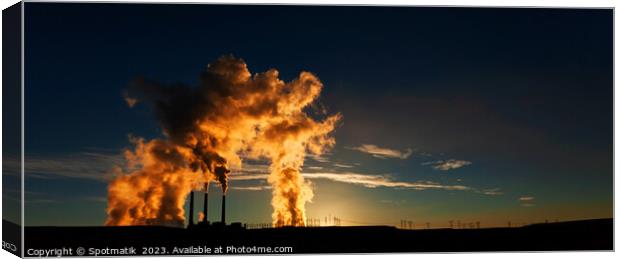Power plant at sunrise Industrial complex producing energy  Canvas Print by Spotmatik 