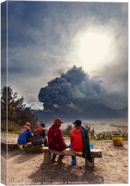 People viewing volcanic activity Mt Bromo Java Indonesian Canvas Print by Spotmatik 
