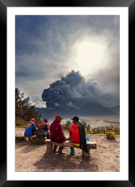 People viewing volcanic activity Mt Bromo Java Indonesian Framed Mounted Print by Spotmatik 