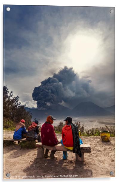 People viewing volcanic activity Mt Bromo Java Indonesian Acrylic by Spotmatik 