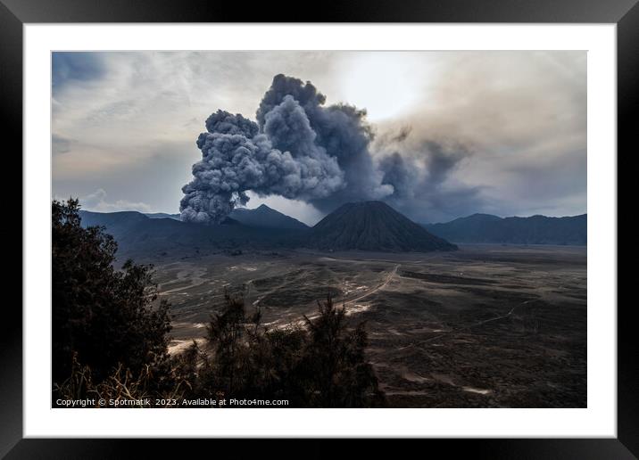 Indonesia ash cloud from active Mount Bromo volcano  Framed Mounted Print by Spotmatik 
