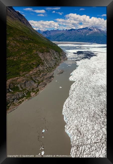 Aerial Alaska view Knik glacier Chugach Mountains USA Framed Print by Spotmatik 