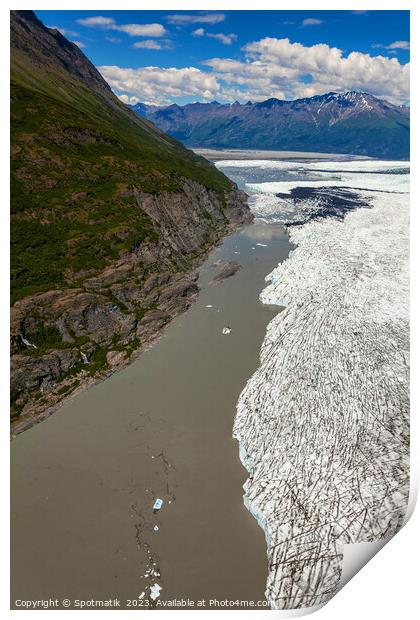 Aerial Alaska view Knik glacier Chugach Mountains USA Print by Spotmatik 