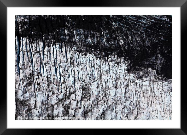 Aerial view frozen glacial ice formations Alaska America Framed Mounted Print by Spotmatik 