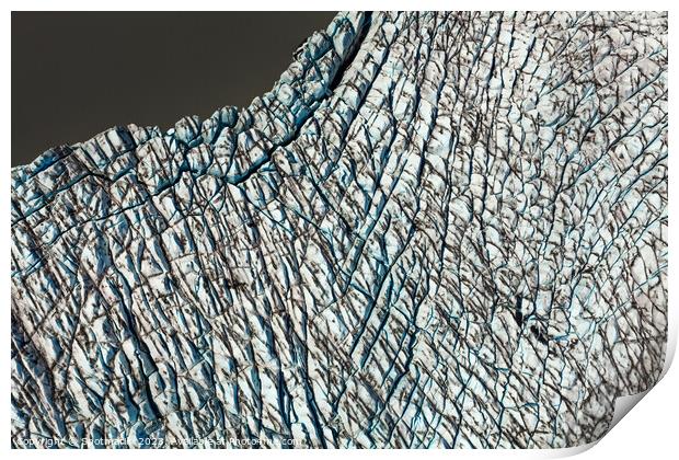 Aerial view ice crevasses frozen glacier Alaska USA Print by Spotmatik 