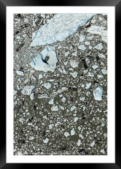 Aerial view ice flows broken from glacier Alaska Framed Mounted Print by Spotmatik 