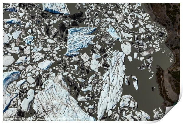 Aerial view frozen glacial ice formations Alaska USA Print by Spotmatik 