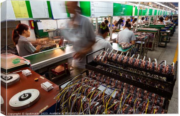 Chinese workers factory on assembly line Mainland China Canvas Print by Spotmatik 