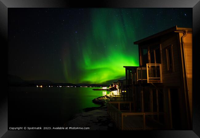 Aurora Borealis in night sky Arctic Circle Norway Framed Print by Spotmatik 