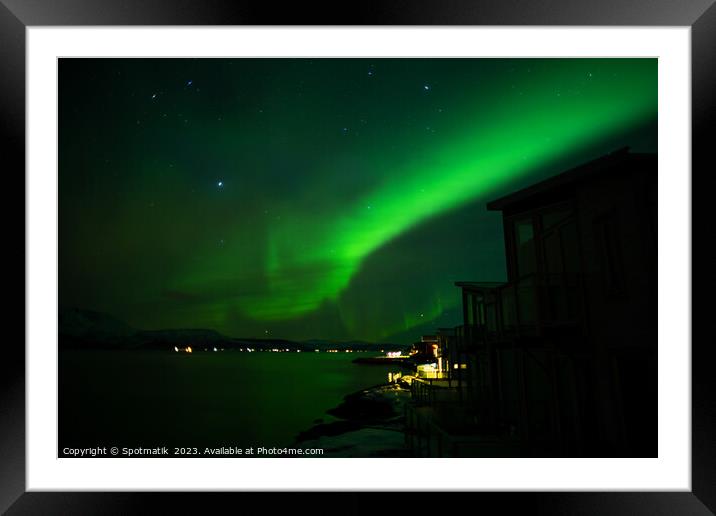 Northern Lights display in sky Arctic Circle Norway Framed Mounted Print by Spotmatik 